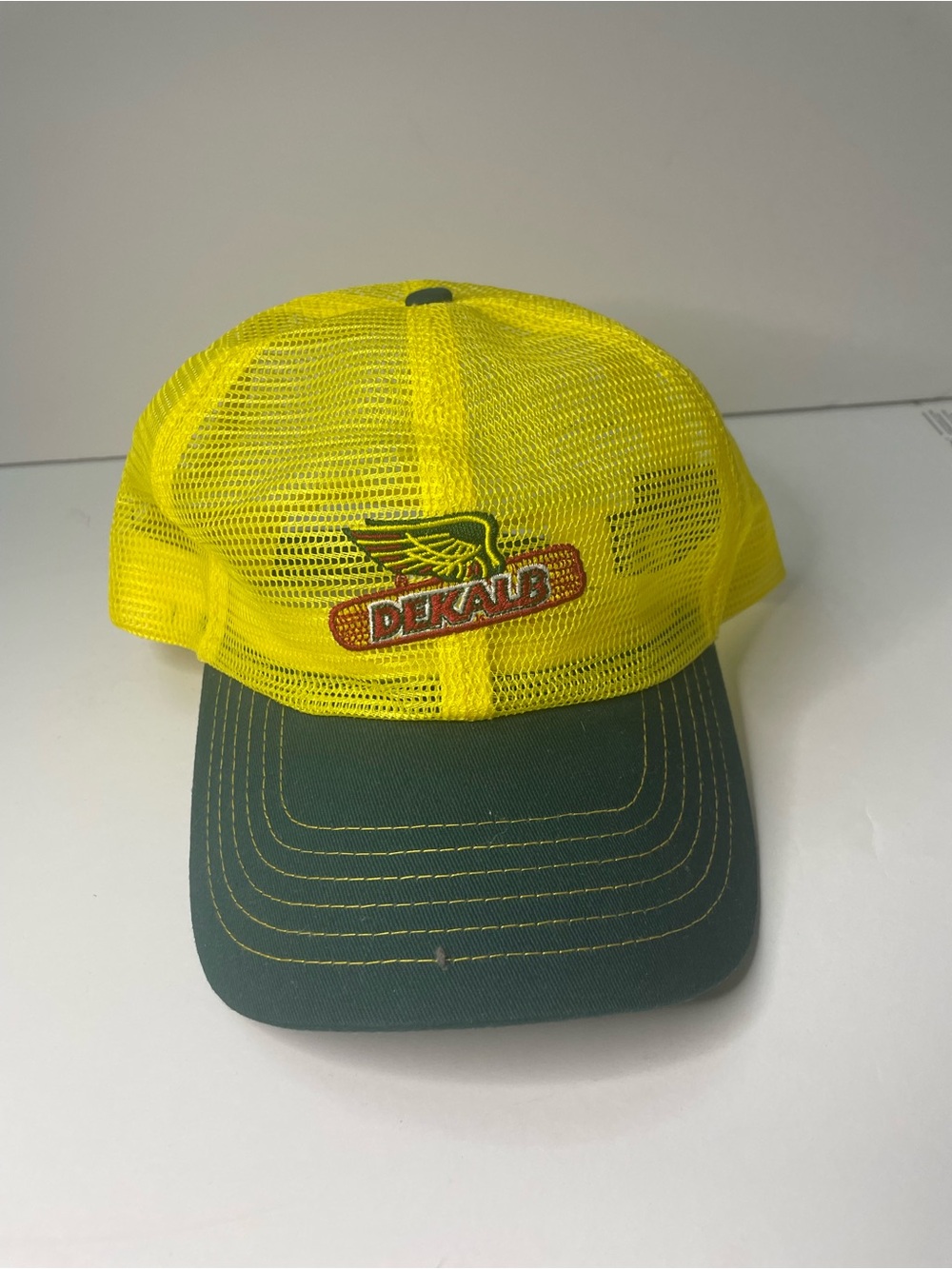 DEKALB Yellow Mesh Trucker Hat with Green Brim